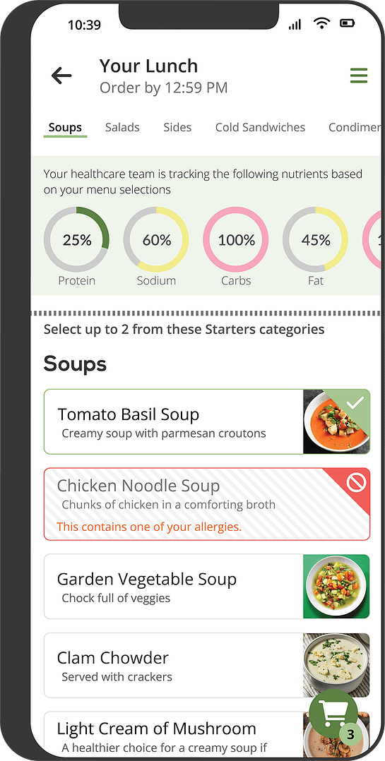 A screenshot of a Lunch menu in HS onTray.