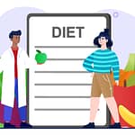 Vector graphic of a dietitian practicing diet office management