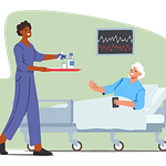 Vector graphic of patient food ordering software in action at a hospital