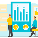 A graphic of a team sorting through data obtained from contract food service companies