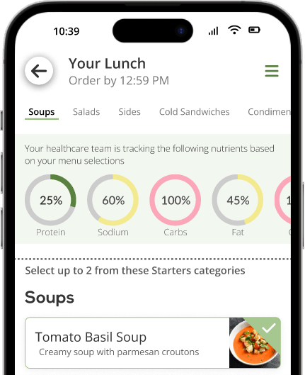 Hospital meal ordering with Nutrient Limits in HS onTray