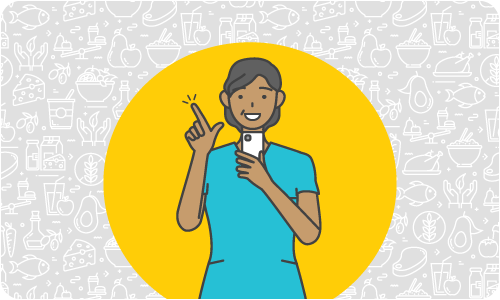 A healthcare worker uses a mobile phone and points.