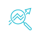 A blue icon of a magnifying glass hovering over a rising arrow.