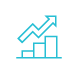 A blue icon of a bar chart under a rising arrow.