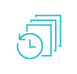A blue icon of a stack of paper behind a clock face encircled by an arrow.