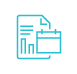 A blue icon of a calendar in front of a spreadsheet.