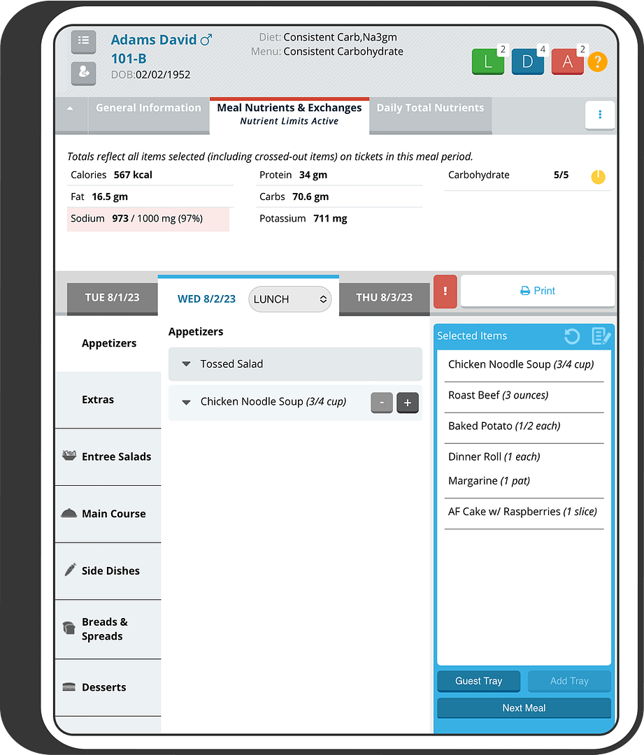 rsc_tablet A tablet screenshot of a patient menu in Room Service Connect.