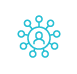A blue icon of a person's silhouette within a circle. Smaller circles are attached with lines.