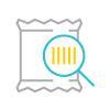 A multicolored icon of a magnifying glass enlarging the label of a food package.