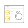 A multicolored icon of a browser window showing checkboxes, lines of text, and an apple.