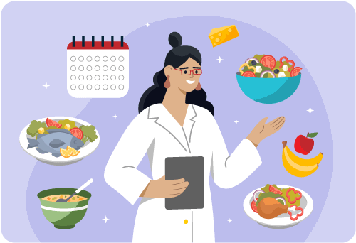 Vector graphic of a dietitian using technology to identify and treat malnutrition
