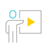 A multicolored icon of a person pointing at a presentation with a play button.