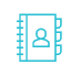 A blue icon of a binder with a person's silhouette on the cover.