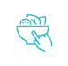 A blue icon of a finger pointing at a bowl of salad.