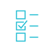 A blue icon of checkboxes. One is checked off.