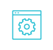 A blue icon of a browser window with a gear in the center.