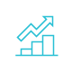 A blue icon of a bar chart beneath a rising arrow.