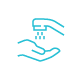 A blue icon of a hand beneath a running faucet.