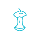 A blue icon of an apple core.