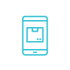 A blue icon of a mobile phone with a package on the screen.