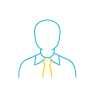 A blue and yellow icon of a person wearing a collared shirt and tie.