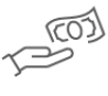 A gray icon of a hand receiving a banknote.