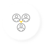 A gray and yellow icon of three encircled heads joined with lines.