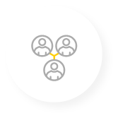 A gray and yellow icon of three encircled heads joined with lines.