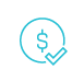 A blue icon of a dollar sign within a circle with a checkmark in the bottom-right.