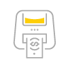 A gray and yellow icon of a machine returning cash.