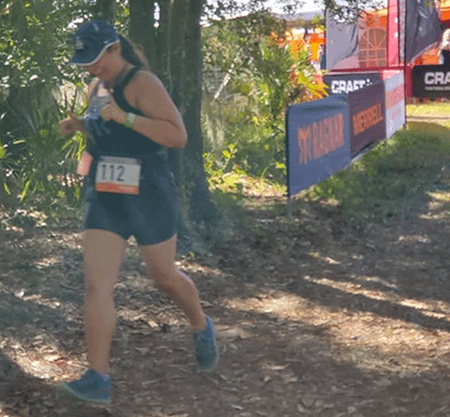 Jen Higgins is running on a dirt path in the 2019 Ragnar Race, which was held in Florida.