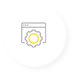 A gray and yellow icon of a gear within a browser window.