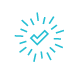 A blue icon of a glowing checkmark.