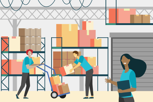 Vector graphic of a foodservice physical inventory team