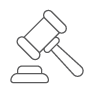 A gray icon of a gavel and block.