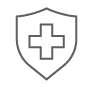 A gray icon of a shield emblazoned with a health cross.