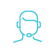 A blue icon of a person wearing a headset.