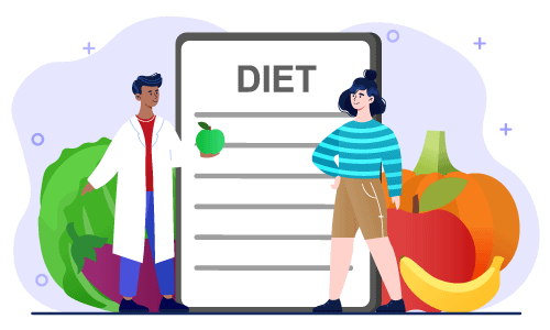 Vector graphic of a dietitian practicing diet office management