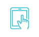 A blue icon of a finger tapping a tablet.