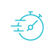 A blue icon of a stopwatch with speed lines on the left.