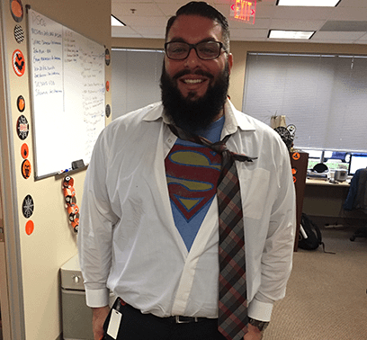 Dressed up as Clark Kent for the Computrition Halloween office party!