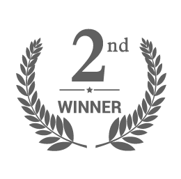 A gray icon of "2nd Winner" surrounded by a laurel wreath.