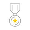 A gray and yellow icon of a medal with a star.