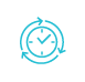 A blue icon of a clock surrounded by arrows turning in a clockwise motion.