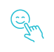 A blue icon of a finger poking a smiley face.