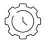 A gray icon of a gear with clock hands in the center.
