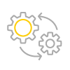 A gray and yellow icon of two gears with arrows indicating circular movement.