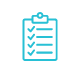 A blue icon of a clipboard with a checklist.