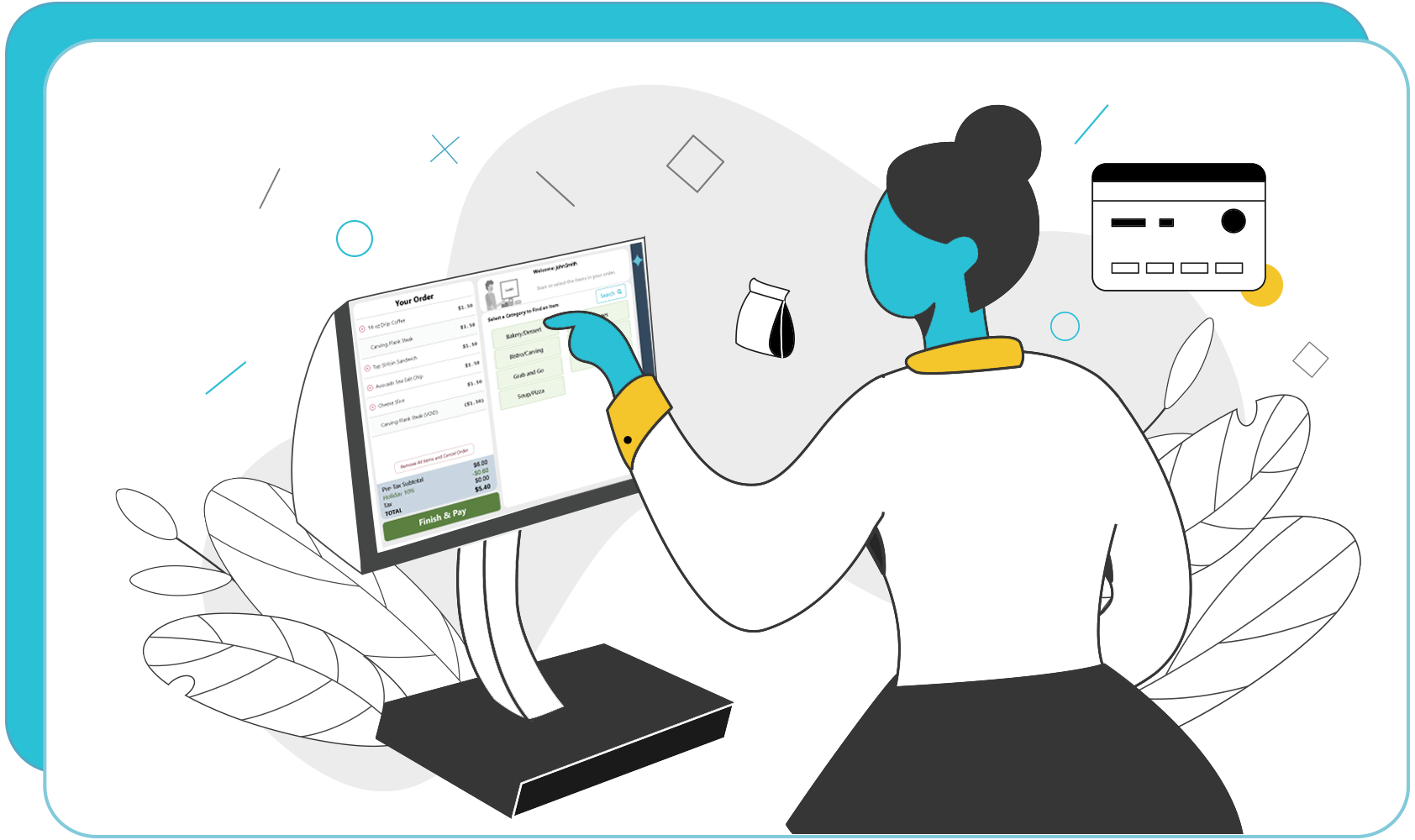 A person uses SuitePoint! Express on a self-order kiosk to select an item they want to buy.