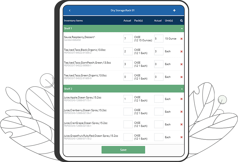 Screenshot of Inventory Connect showing lists of items on Shelf 1 and Shelf 2.